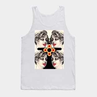 Black cross and woman with golden earring and red lips Tank Top